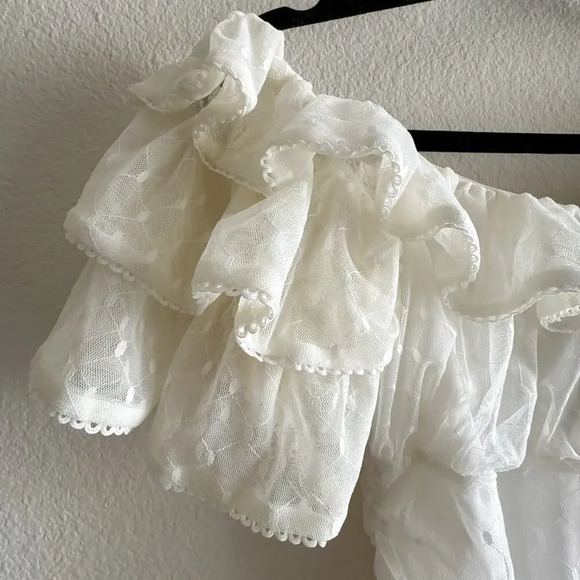 Camila Coelho Eva Mini Dress Ruched Mesh White Ivory Size Medium - Picture 6 of 14